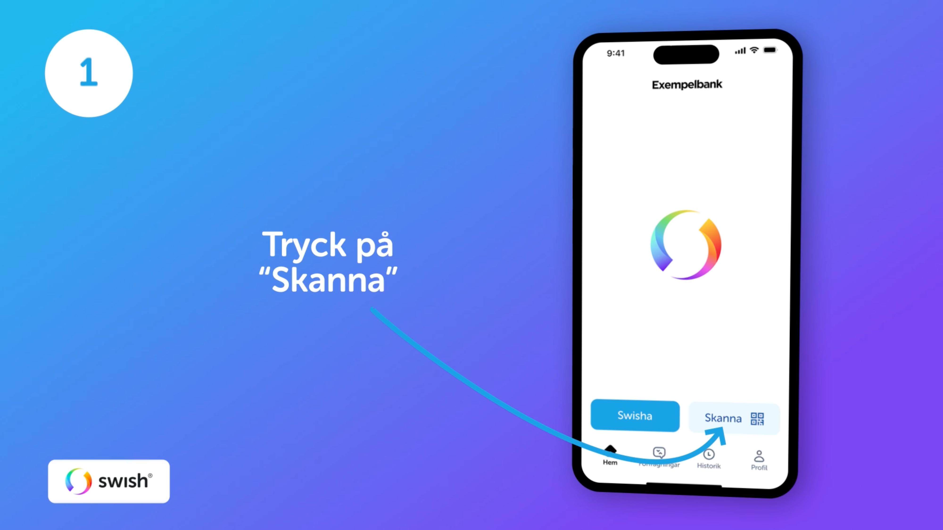 Mobilvy som visar hur kunder kan självskanna varor och betala med Swish direkt i butik.